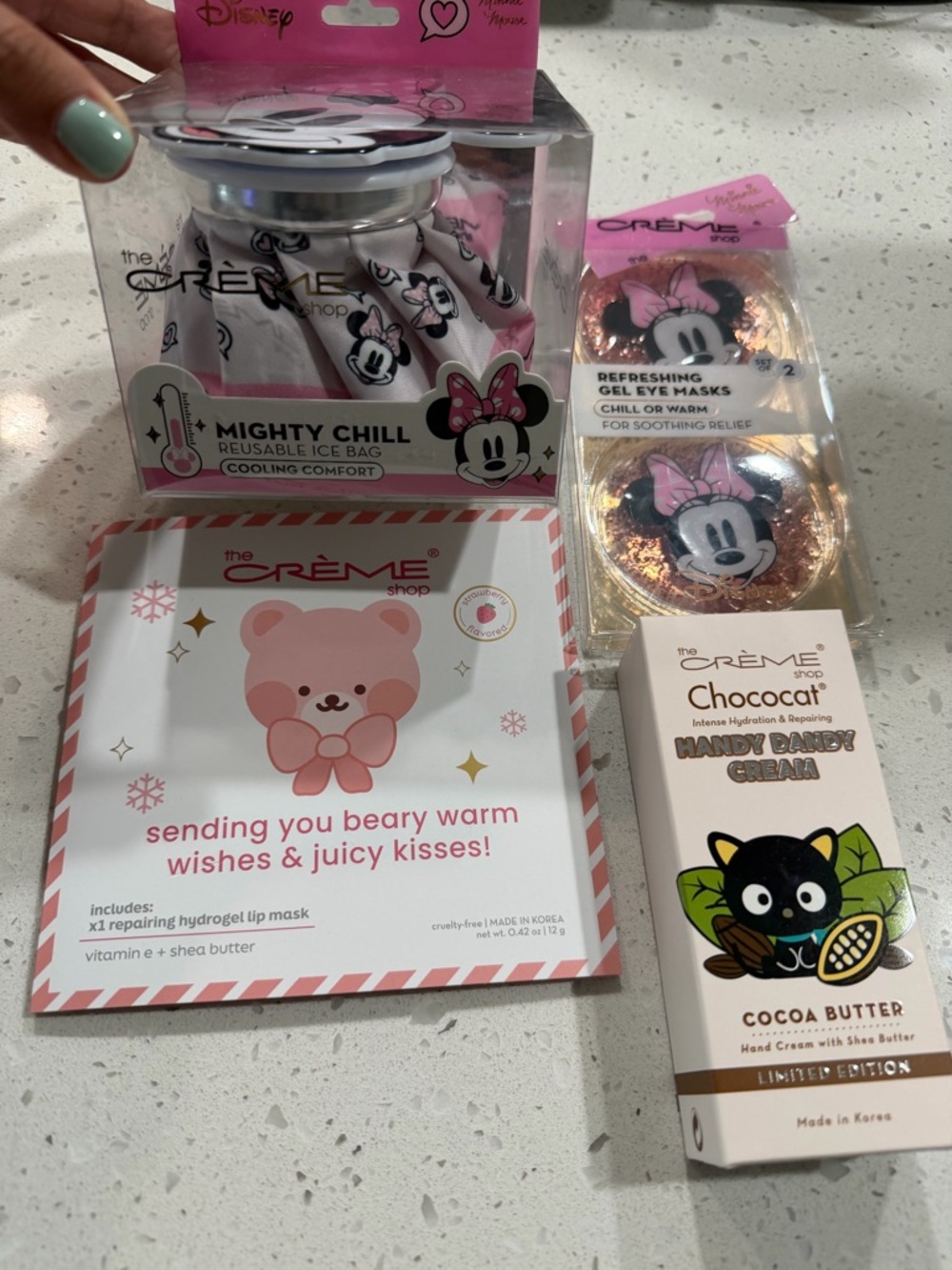 the CREME shop Bundle Minnie Mouse Ice Bag Gel Masks Chococat Lotion Lip Mask